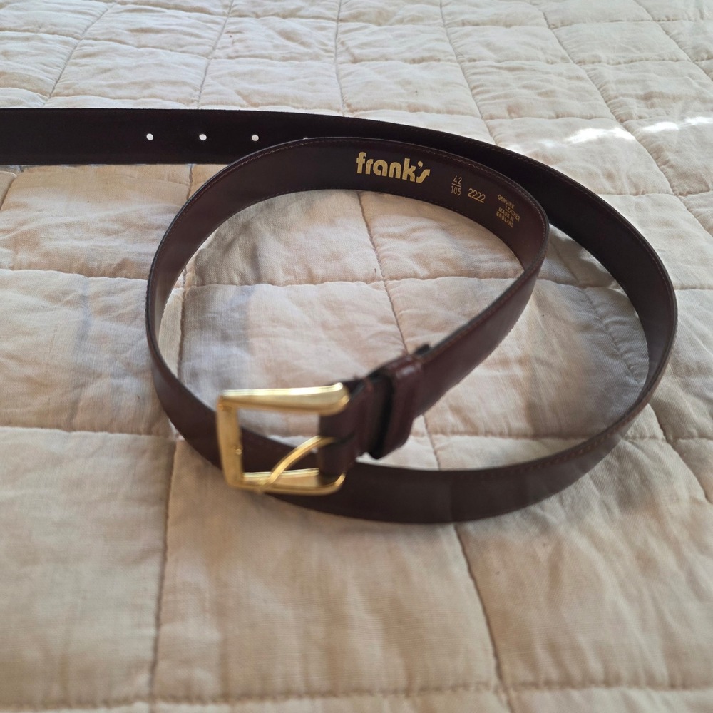 Frank's Leather Belt Mens 42 Brown E Made in England Gold Buckle Dress